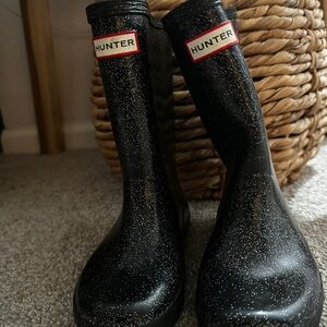 Hunter Kids Sparkly Black Rain Boots